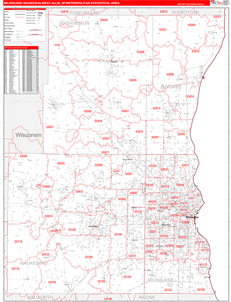 Milwaukee-Waukesha-West Allis Metro Area Wall Map